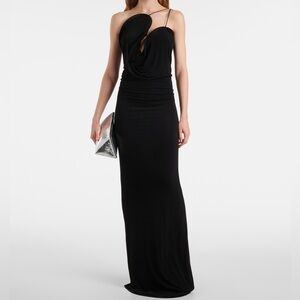Christopher Esber Wave Coil Black One-Shoulder Draped Maxi Dress